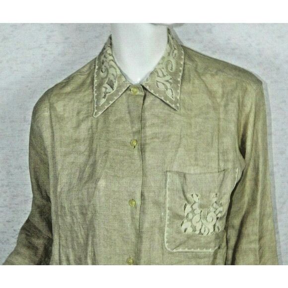 Bellows Brut Le Garage Blouse Vintage Beige‎ Linen Lace Paris France Medium - Picture 3 of 9